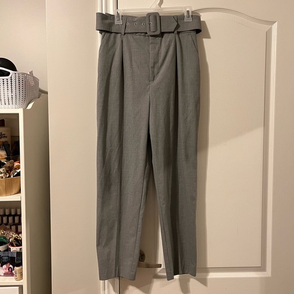 Zara Grey High Waist Trouser Pant with Fabric Covered Belt - Picture 4 of 6